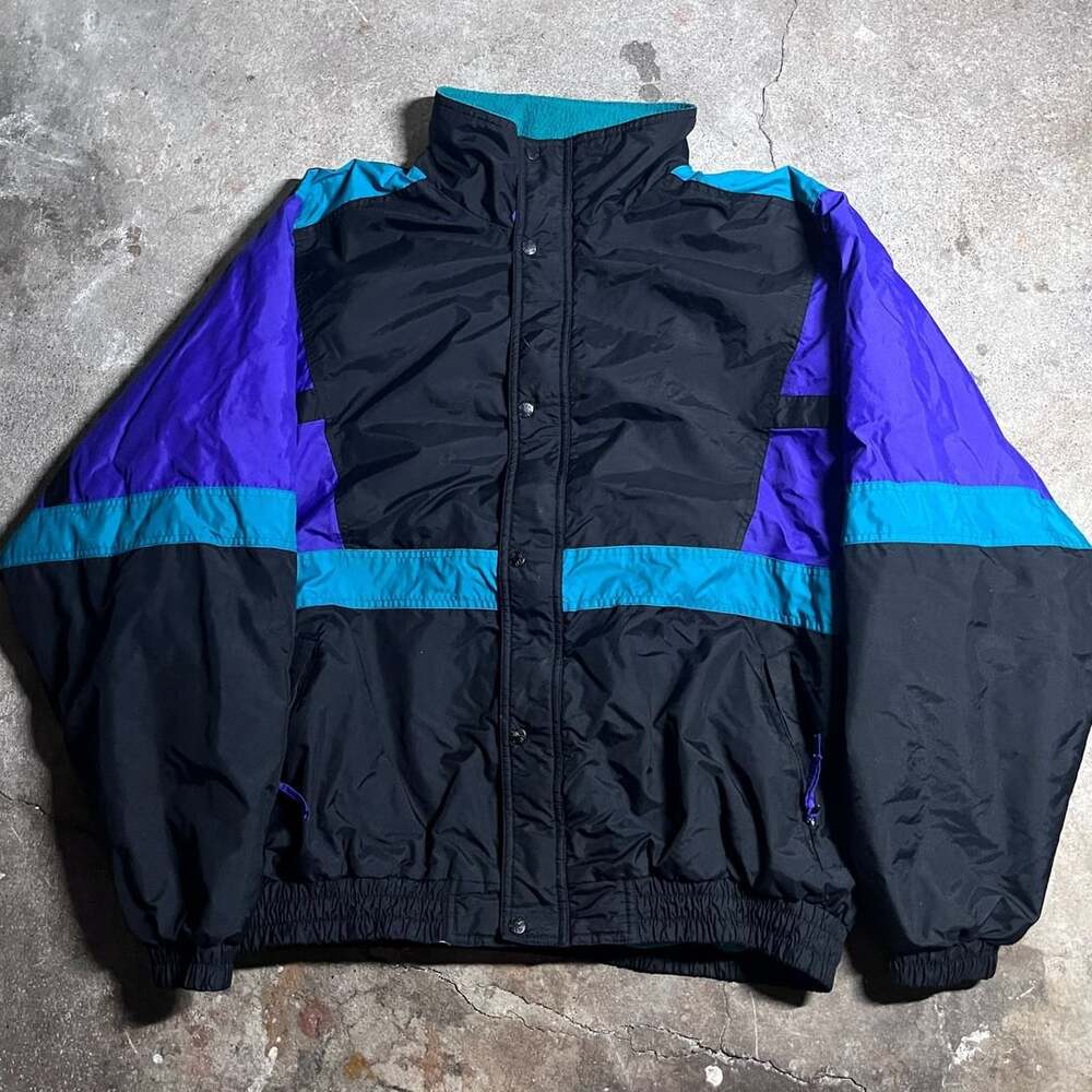 Vintage 90s Color Block Black Purple Teal Jacket